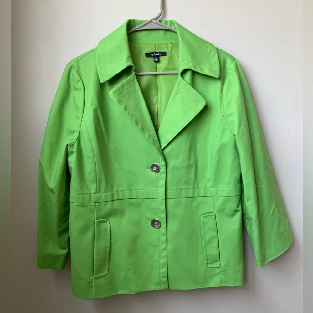 RAFAELLA Women’s Bright Green 3/4 Sleeve Two Button Front Closure Jacket Blazer